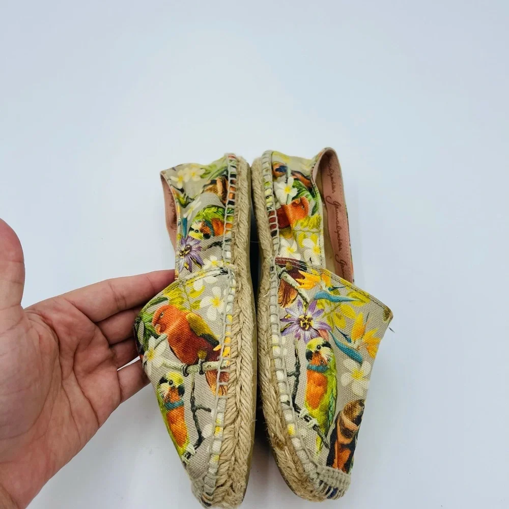 Gaimo Floral Bird Print Espadrilles Spring Slip on Flats